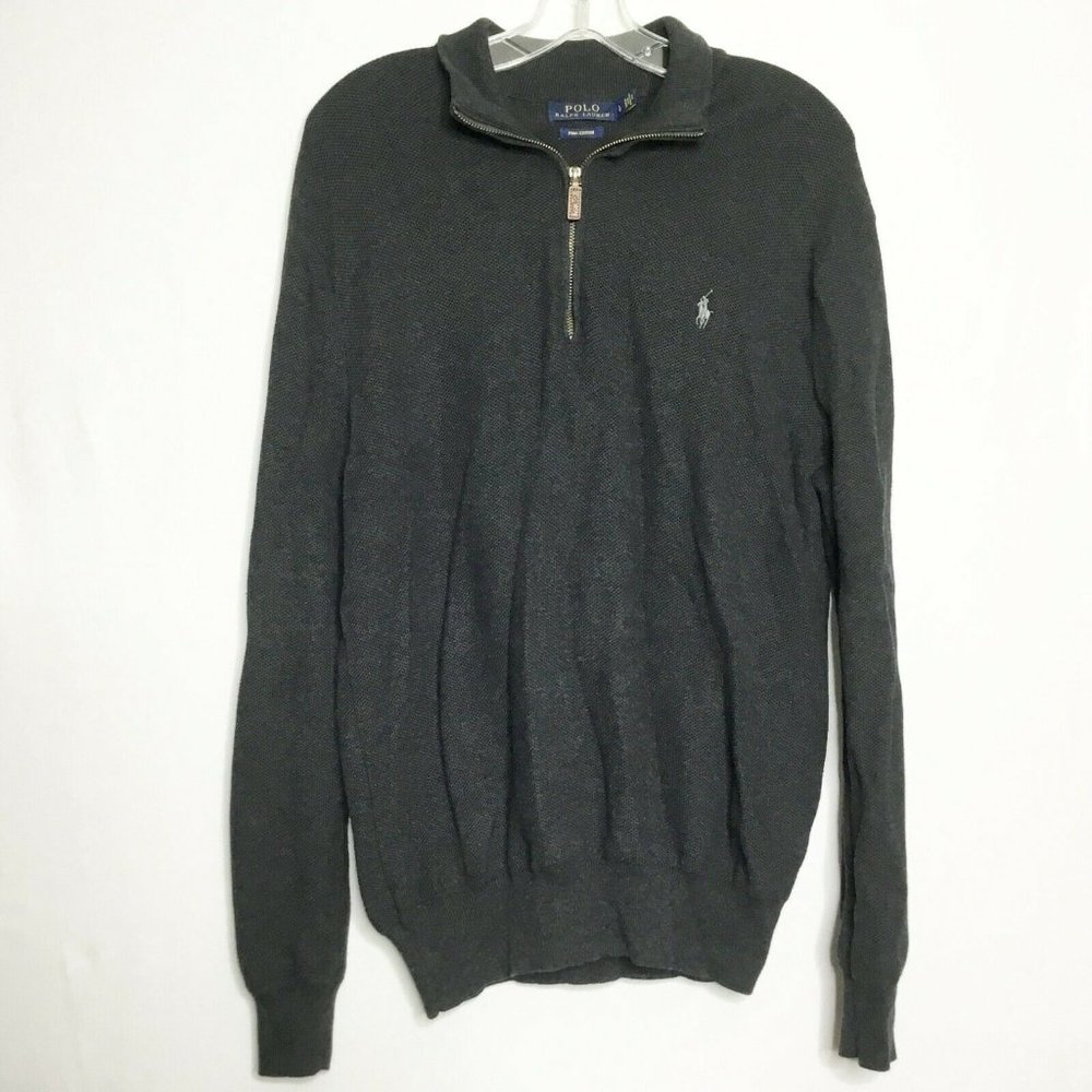 Polo Pullover Cardigan Men L Gray 1/2 Zipper Front